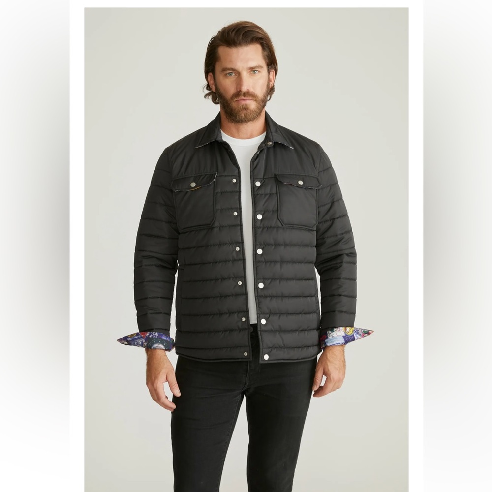 Robert Graham Quilted Black Shirt Jacket Graphic Printed Lining Men’s L